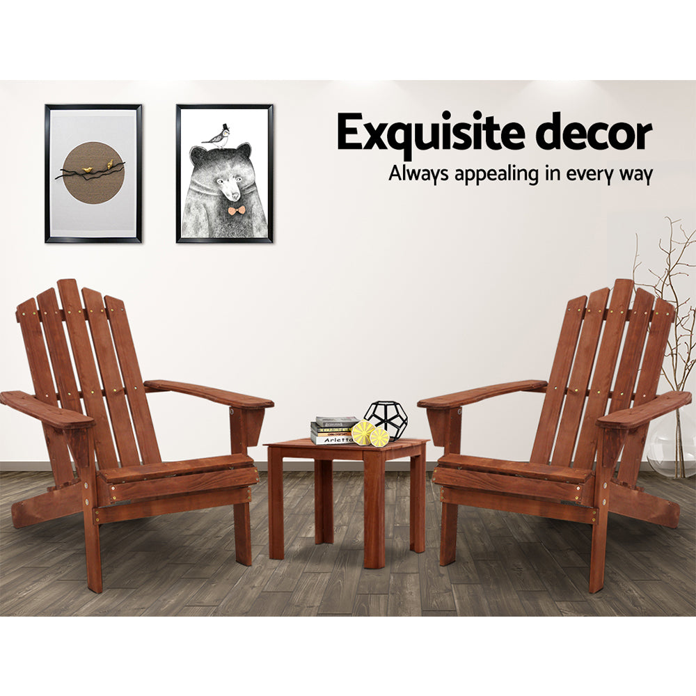3 Piece Adirondack Outdoor Table and Chairs Set – Brown Timber