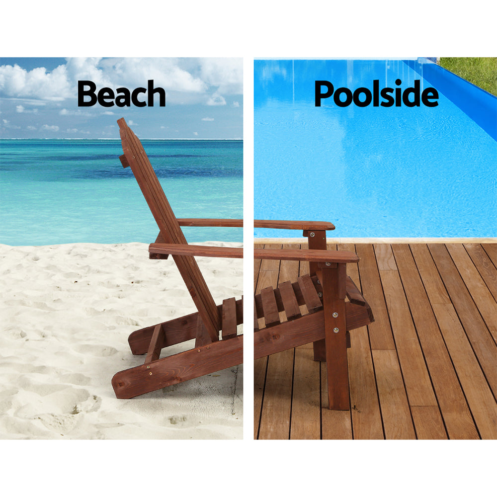 3 Piece Adirondack Outdoor Table and Chairs Set – Brown Timber
