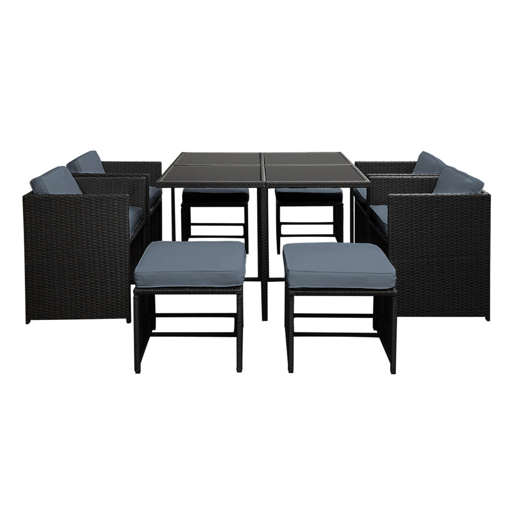 Outdoor Dining Set 9 Piece Wicker Table Chairs Setting Black