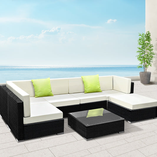 7-Piece Outdoor Sofa Set Wicker Couch Lounge Setting 6 Seater