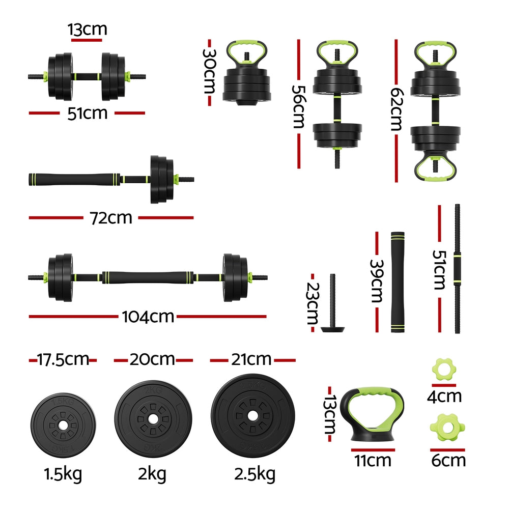 25kg Adjustable Dumbbells Set Kettle Bell Weight Plates Barbells Gym