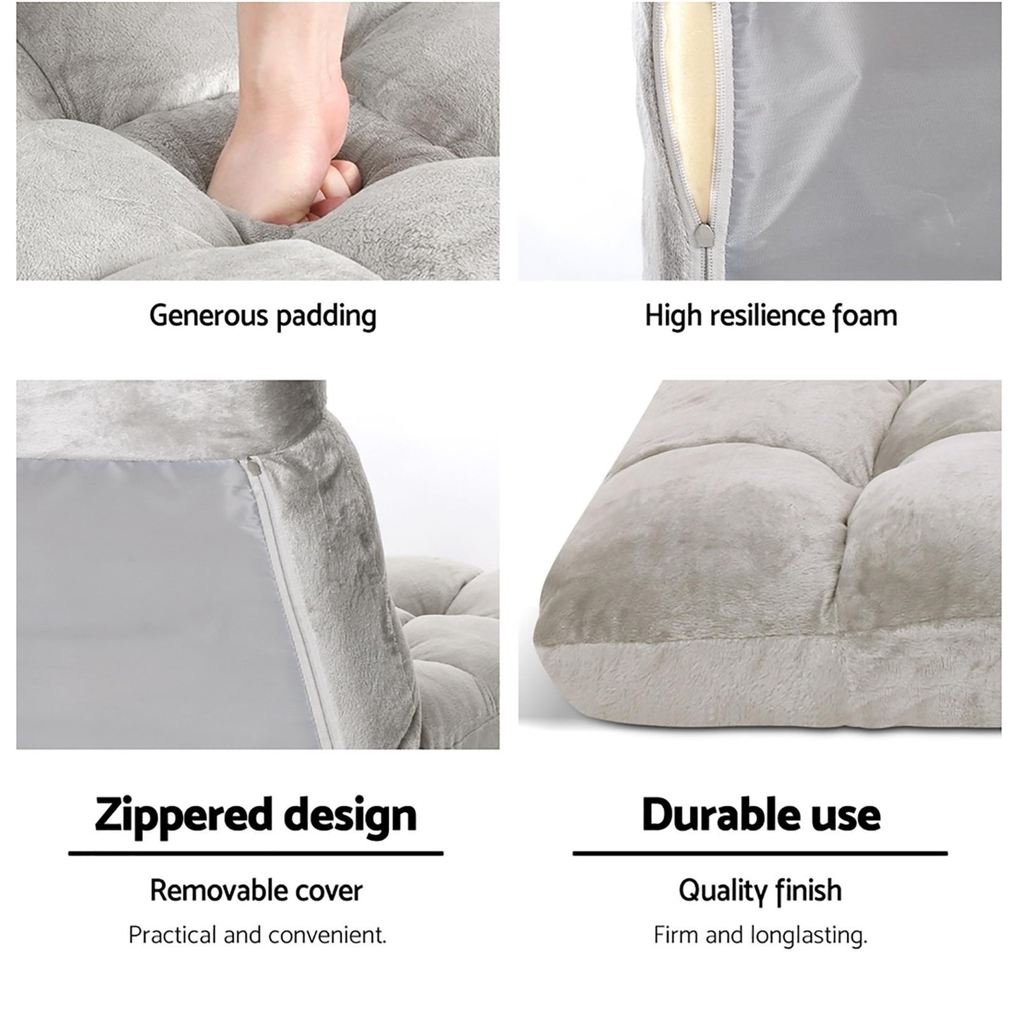 Gray cushion with features highlighted on a white background