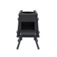 Black metal stove with legs on a white background