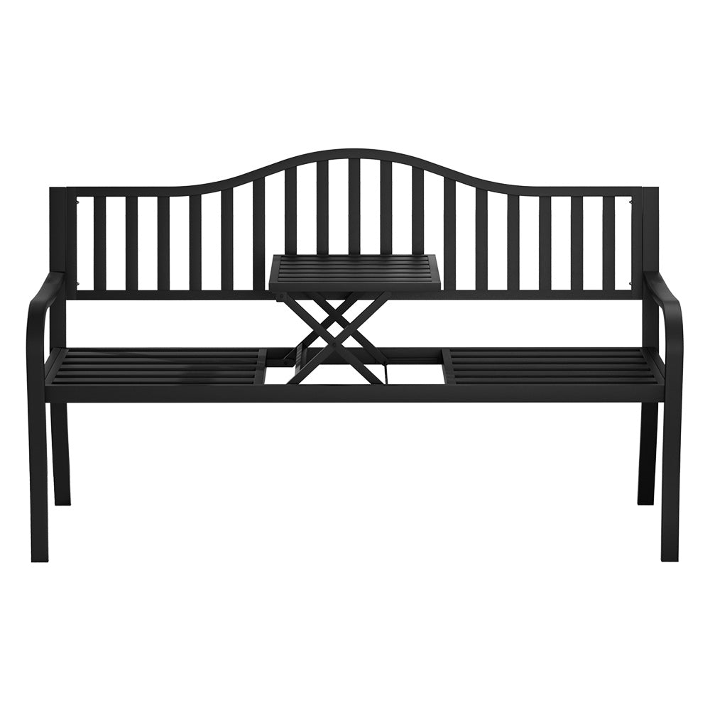 Outdoor Garden Bench Seat with Steel Foldable Table Patio Furniture Black