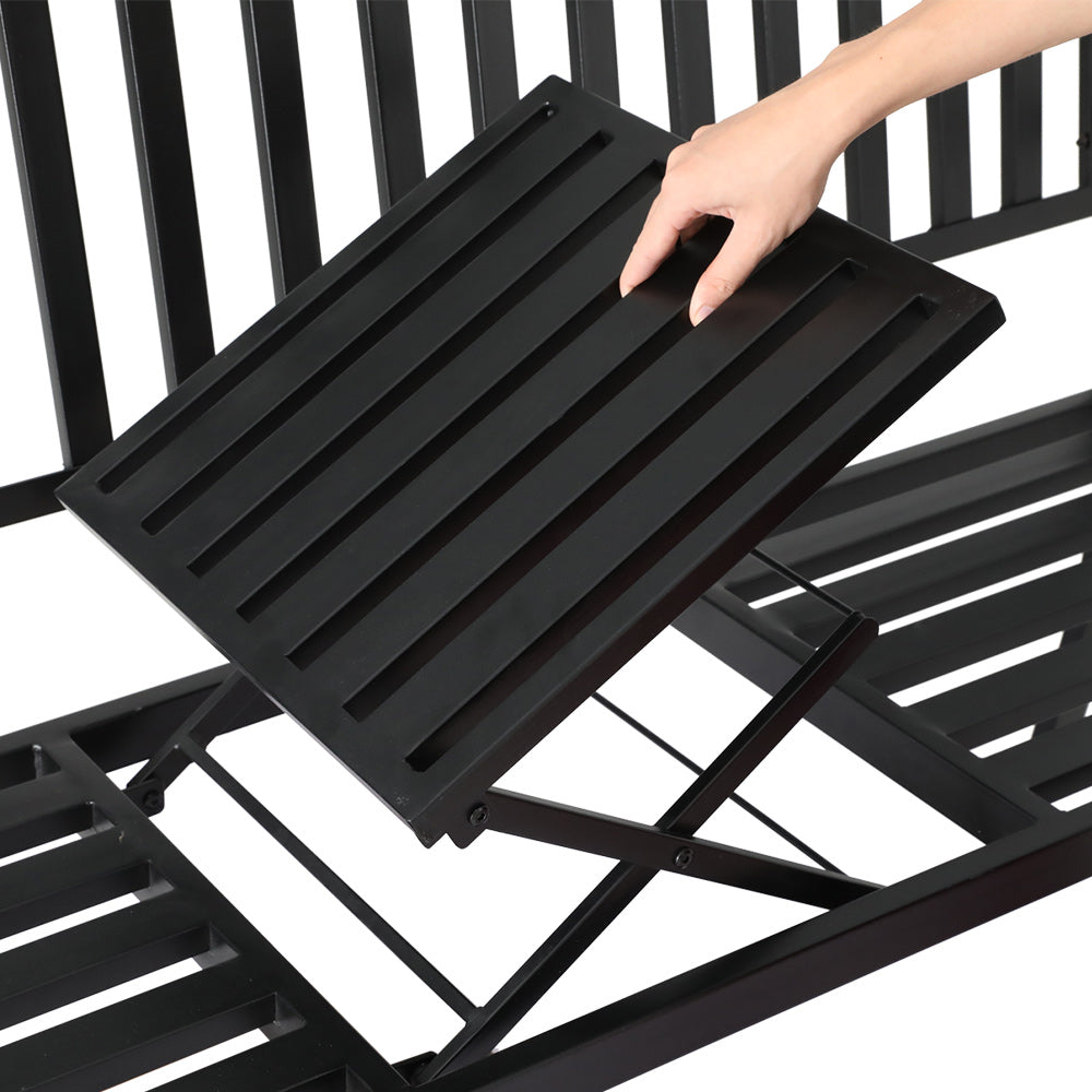 Outdoor Garden Bench Seat with Steel Foldable Table Patio Furniture Black