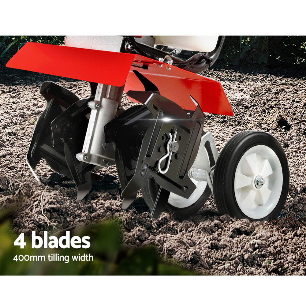 63CC Tiller Garden Cultivator Rototiller 4 Blades Soil Plower Rotary Hoe