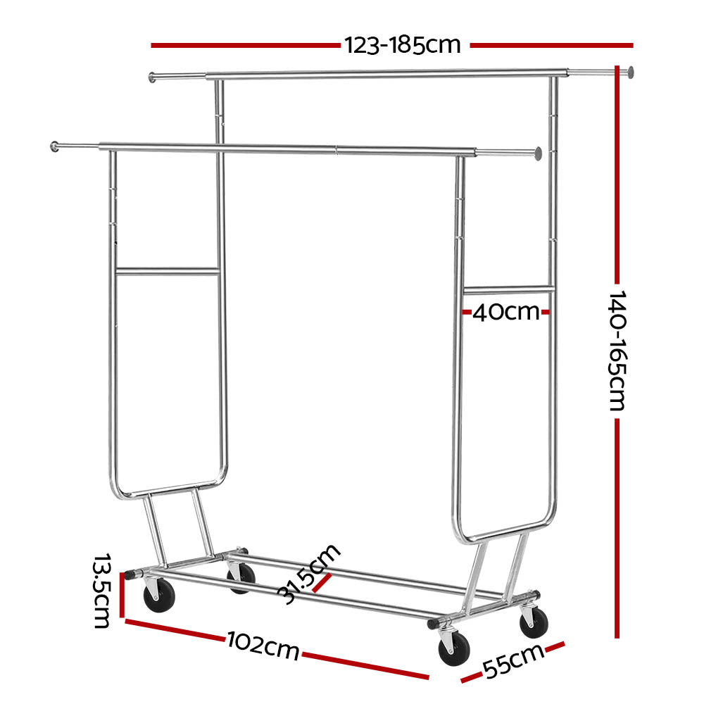 Clothes Rack Double Rail Coat Stand Adjustable Hanger