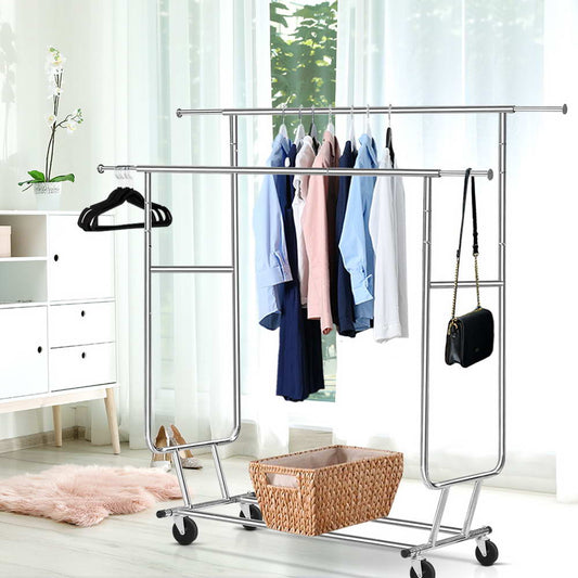 Clothes Rack Double Rail Coat Stand Adjustable Hanger