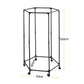 Black hexagonal metal stand with dimensions labeled on a white background