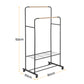 Black metal clothing rack with dimensions on a white background