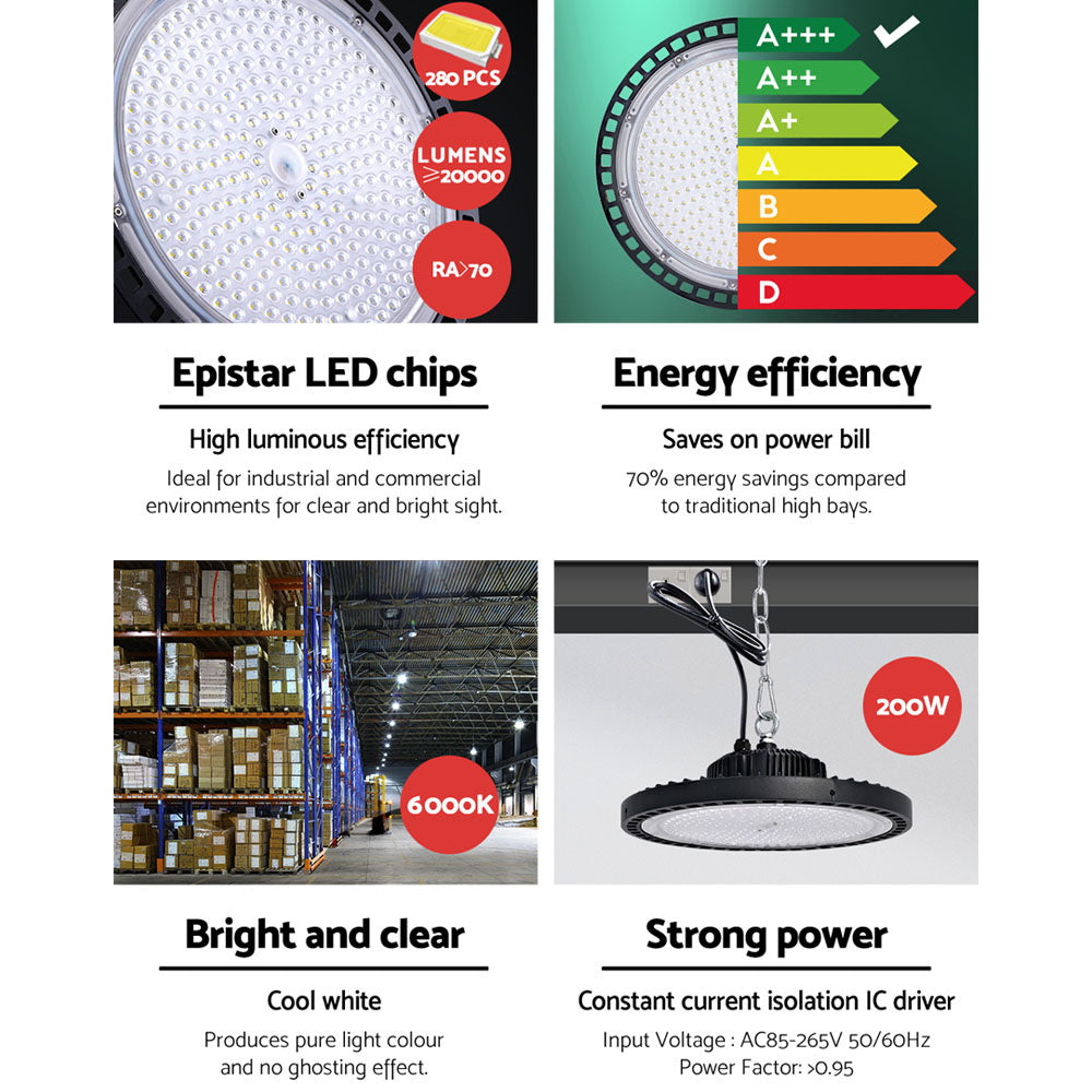 LED High Bay Lights 200W UFO Industrial Workshop Warehouse Factory Lamp