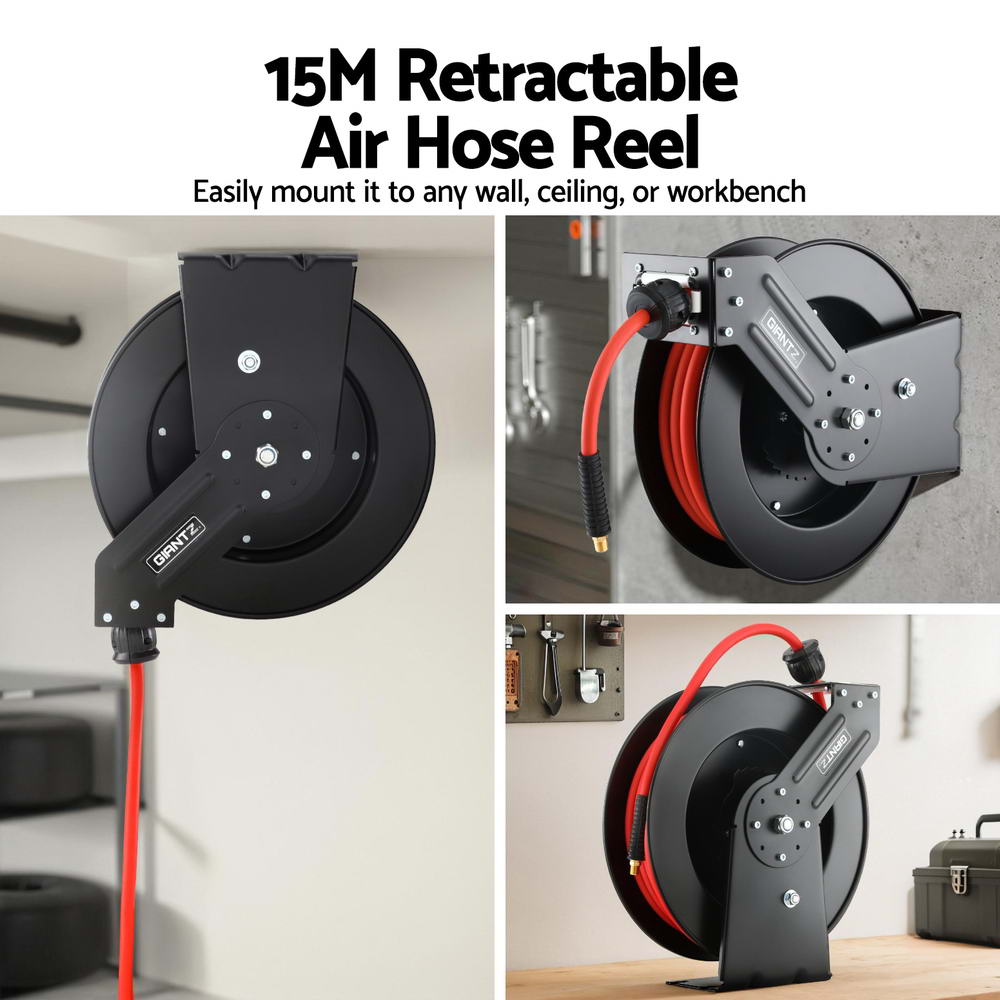 3/8 Inch x 15m Retractable Air Hose Reel – 300PSI