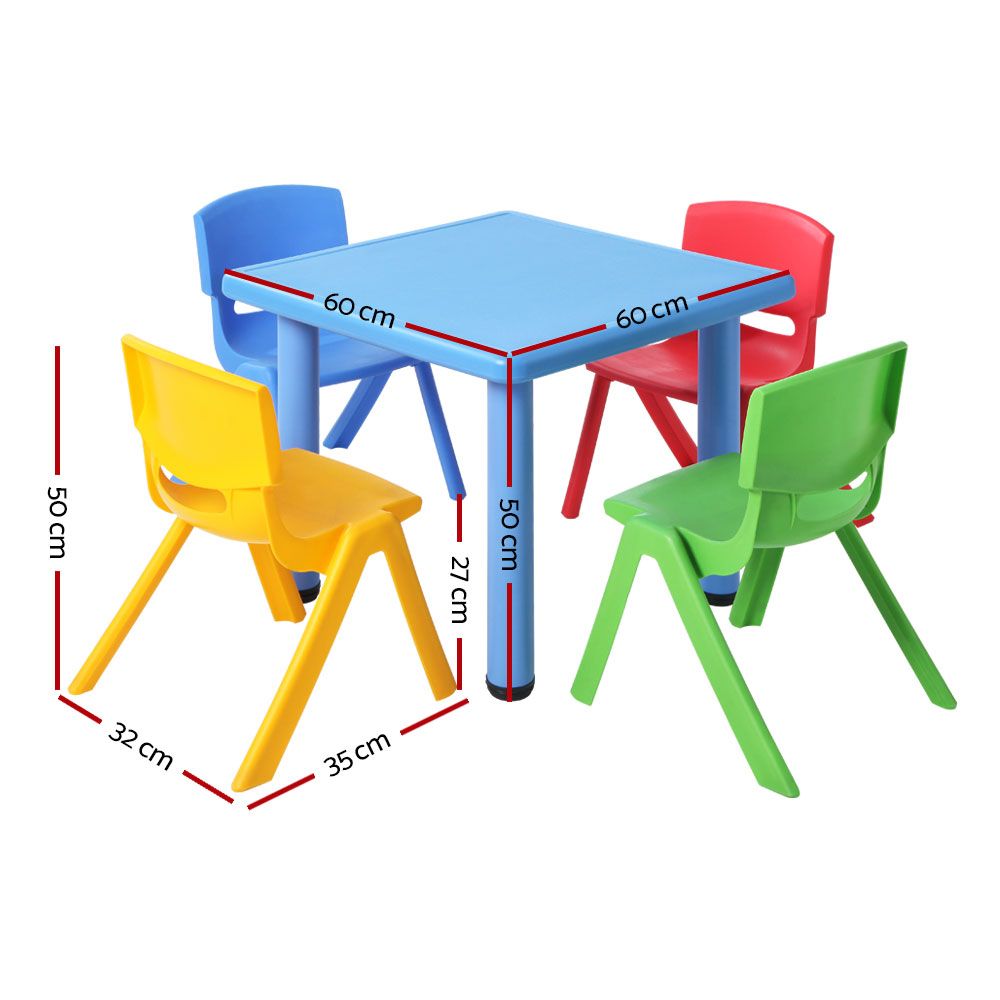 5PCS Kids Table and Chairs Set Children Study Desk Furniture Plastic 4 Chairs