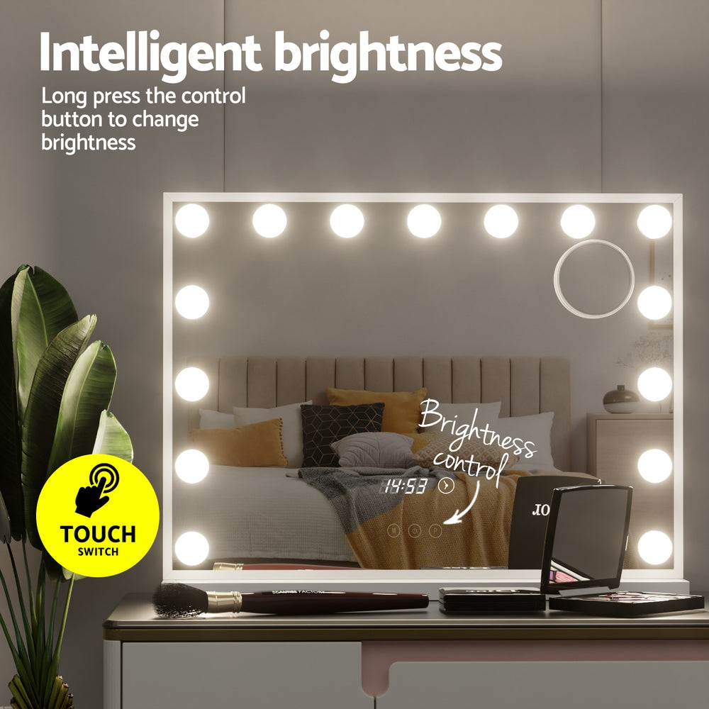 Makeup Mirror 58x45cm Hollywood Vanity with LED Light Tabletop White