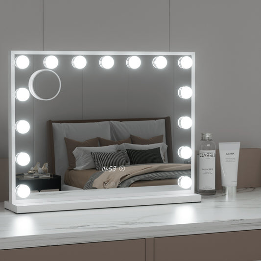 Makeup Mirror 58x45cm Hollywood Vanity with LED Light Tabletop White