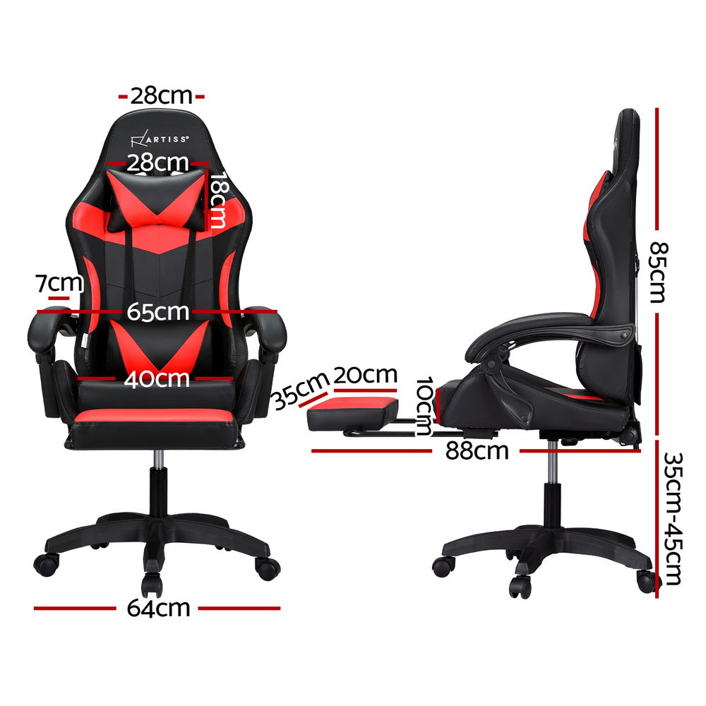 6 Point Massage Gaming Office Chair 7 LED Footrest Red