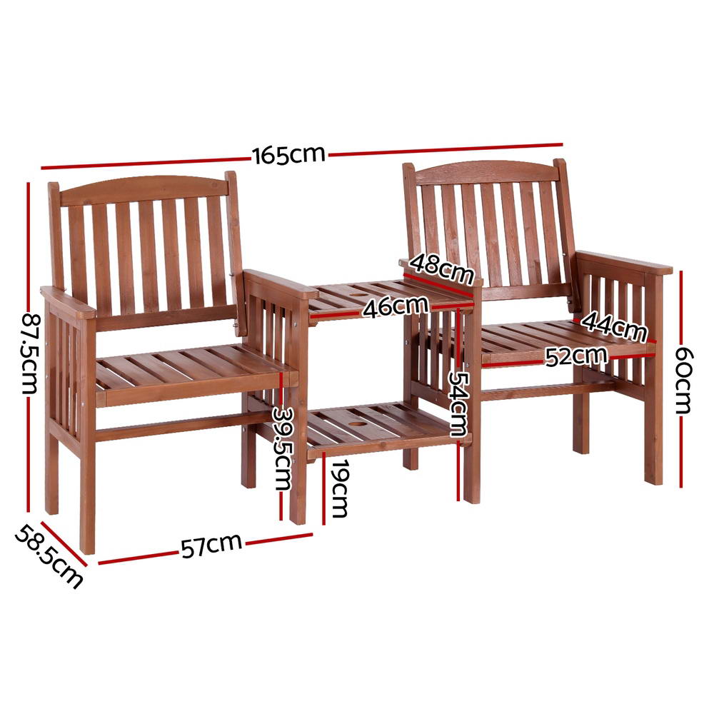 2-Seater Wooden Garden Bench Loveseat – Brown