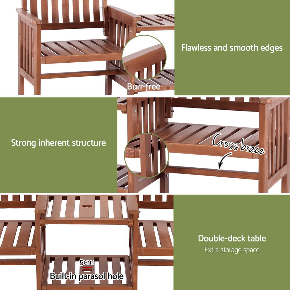 2-Seater Wooden Garden Bench Loveseat – Brown