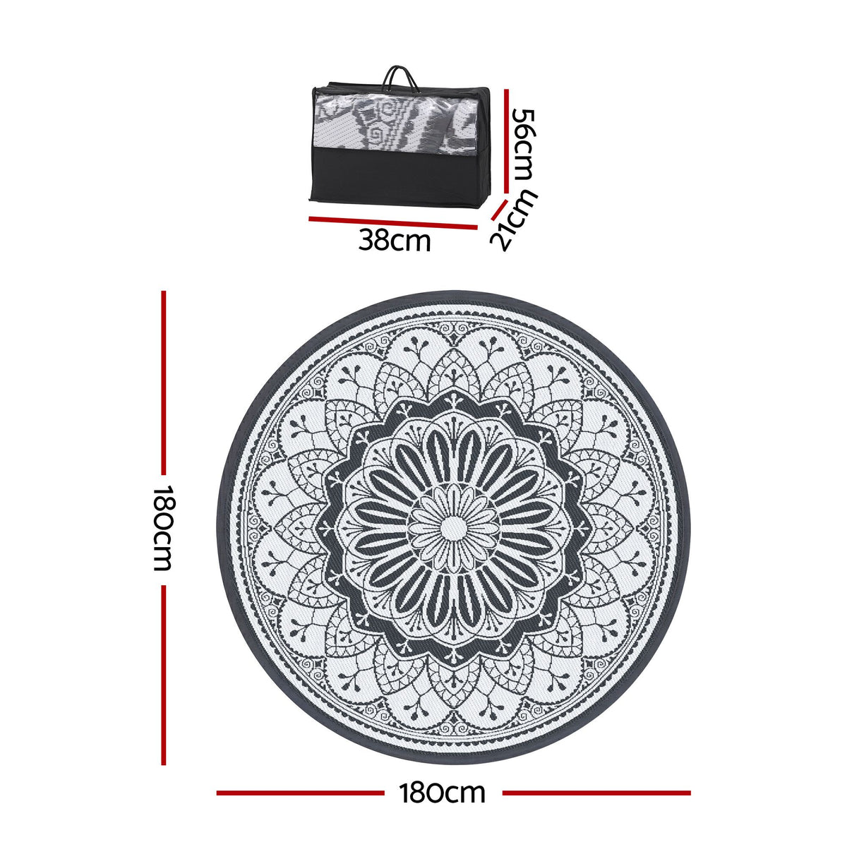 180cm Round Reversible Outdoor Rug – Grey