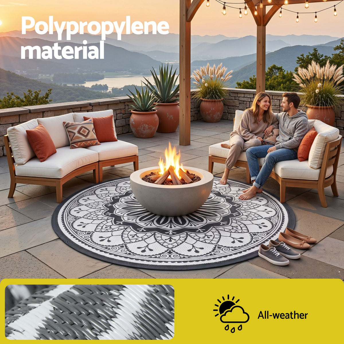 180cm Round Reversible Outdoor Rug – Grey