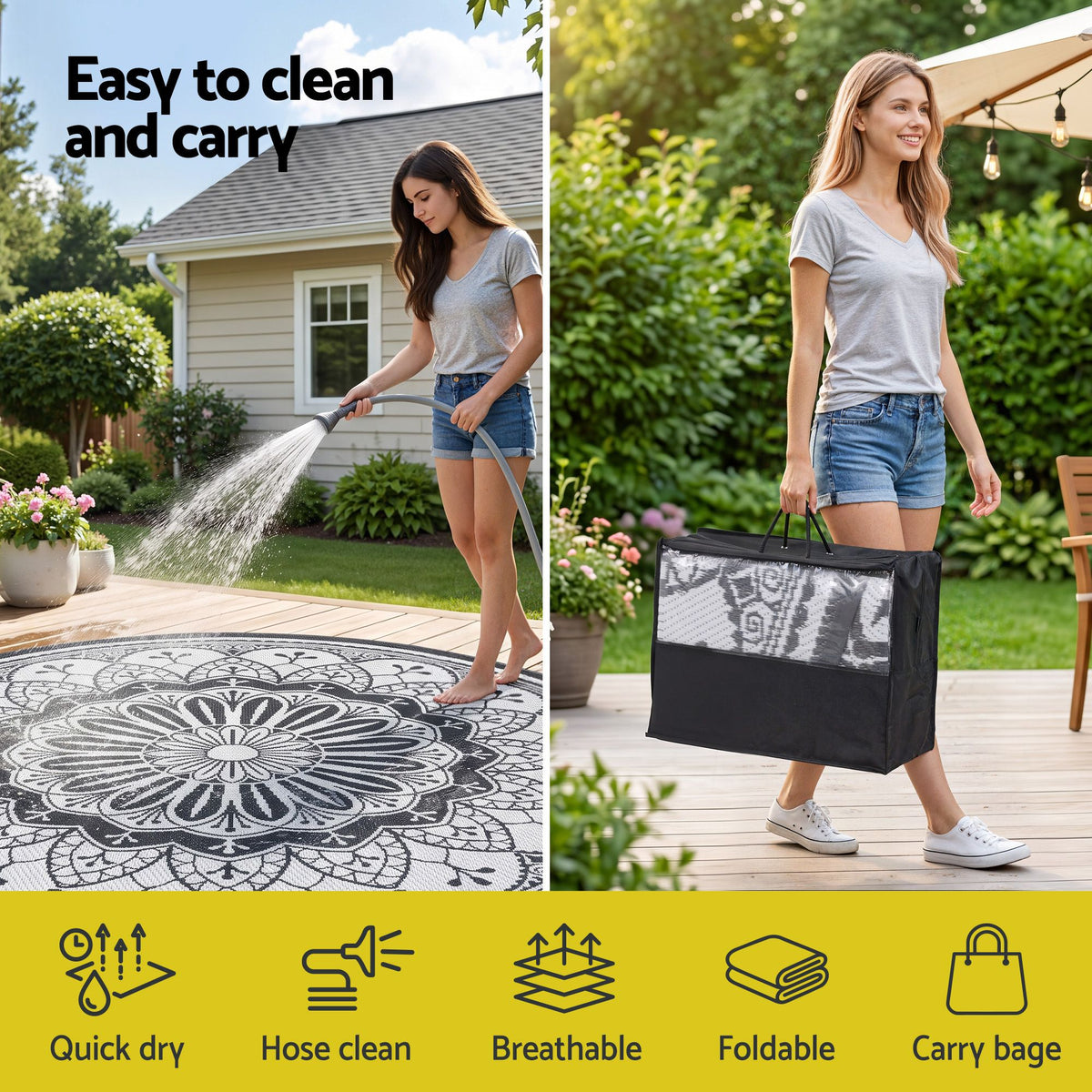 180cm Round Reversible Outdoor Rug – Grey