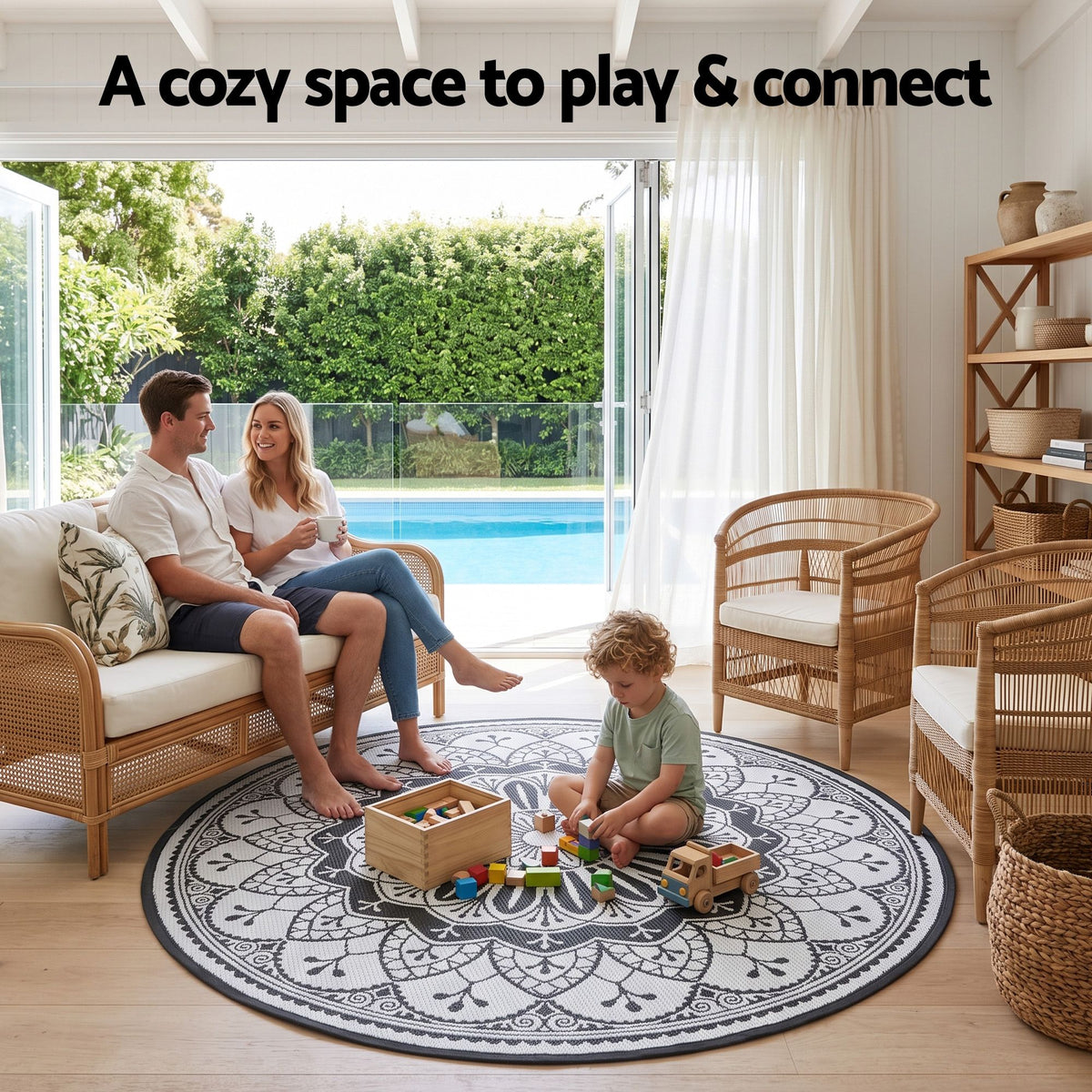 180cm Round Reversible Outdoor Rug – Grey