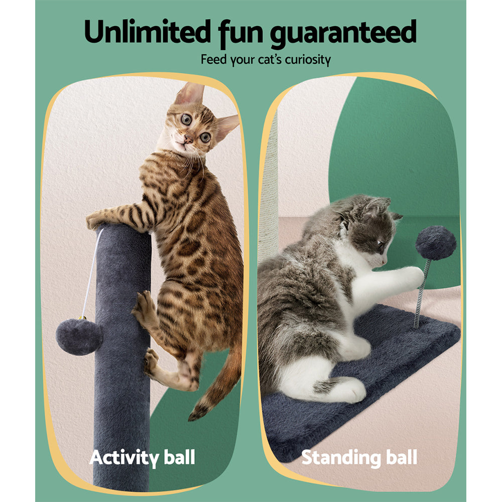 105cm Cat Tree with Scratching Posts, Condos & Hanging Toys – Grey