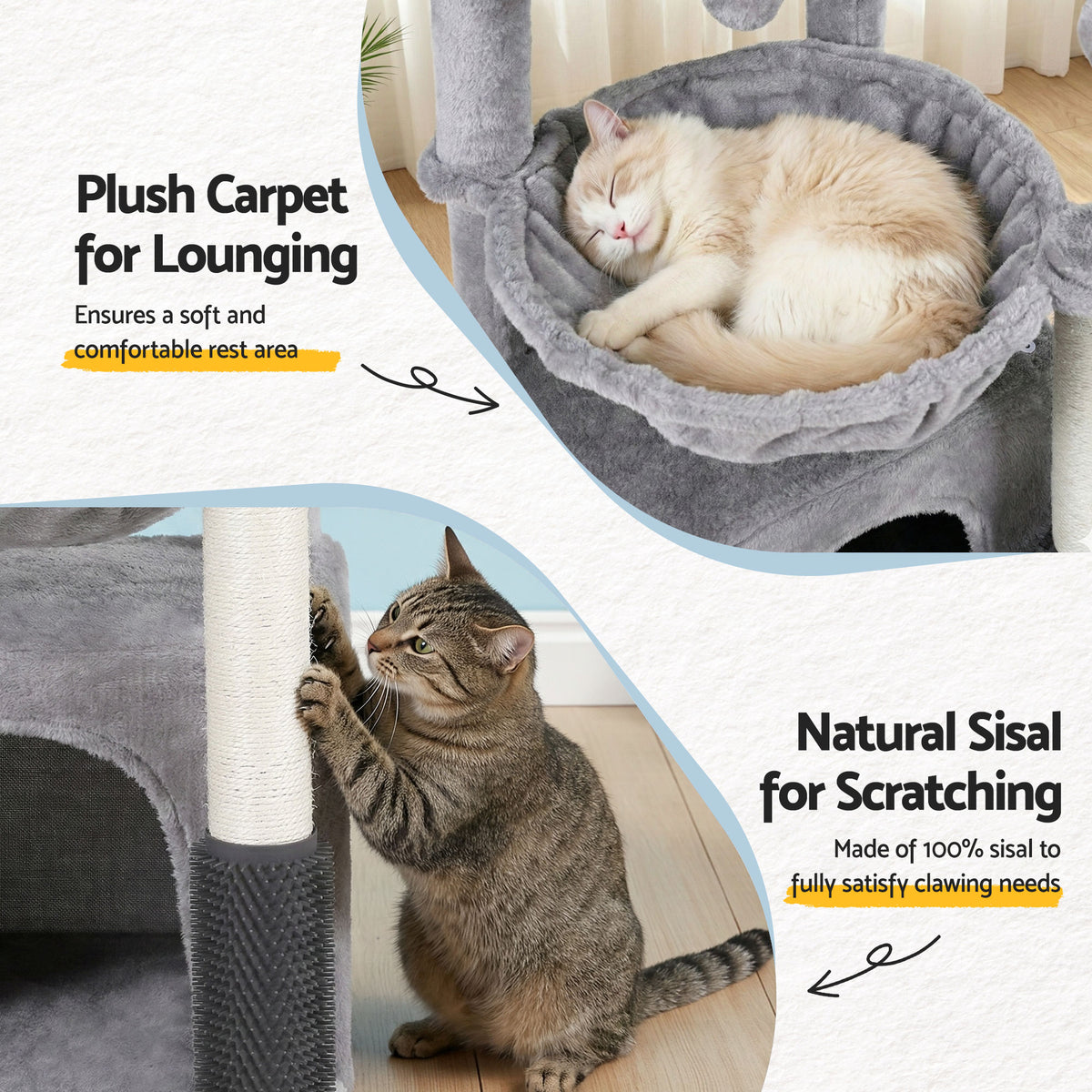 82cm Cat Tree Tower with Scratching Post – Light Grey
