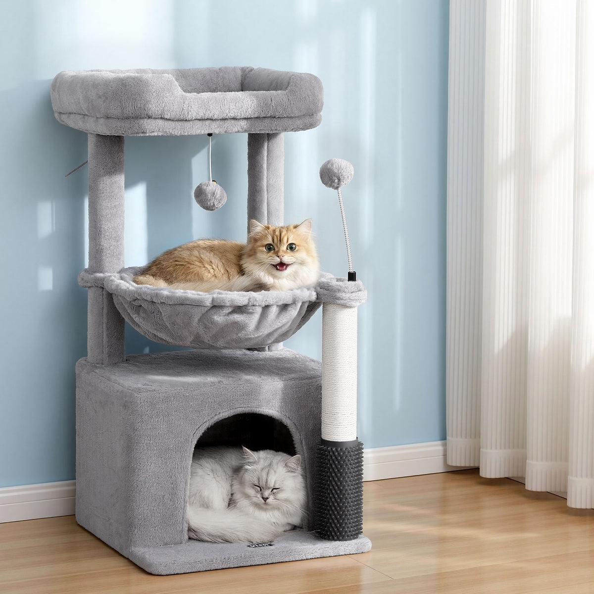 82cm Cat Tree Tower with Scratching Post – Light Grey