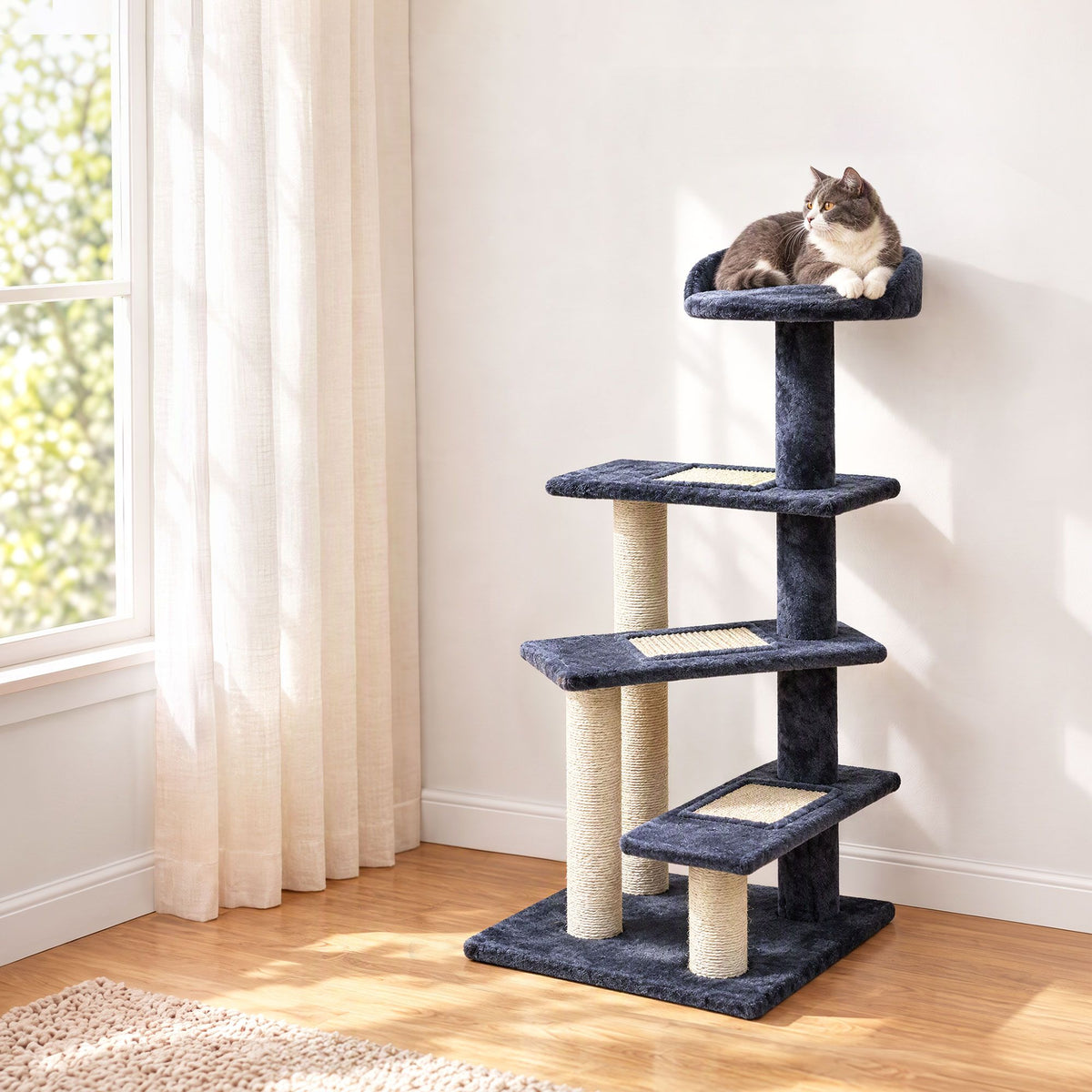 100cm Cat Tree Scratching Post Tower with Plush Bed – Grey