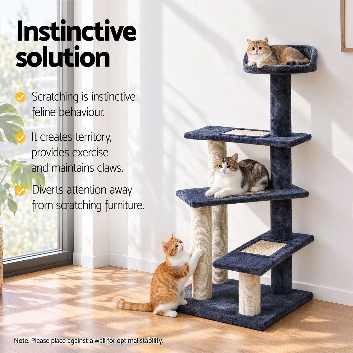 100cm Cat Tree Scratching Post Tower with Plush Bed – Grey
