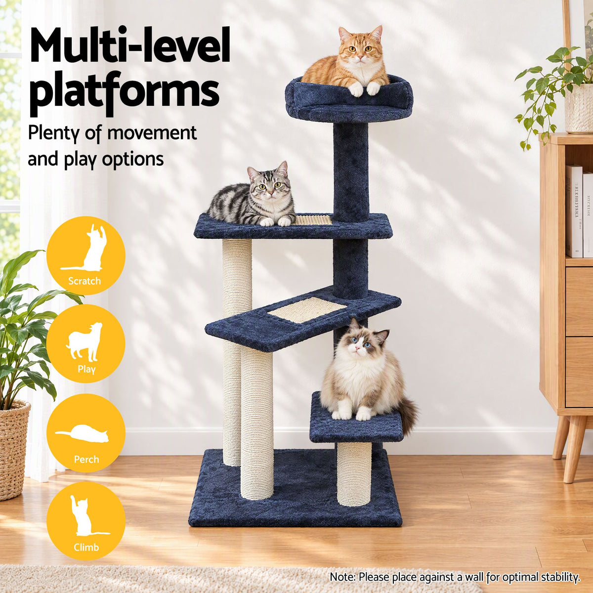 100cm Cat Tree Scratching Post Tower with Plush Bed – Grey