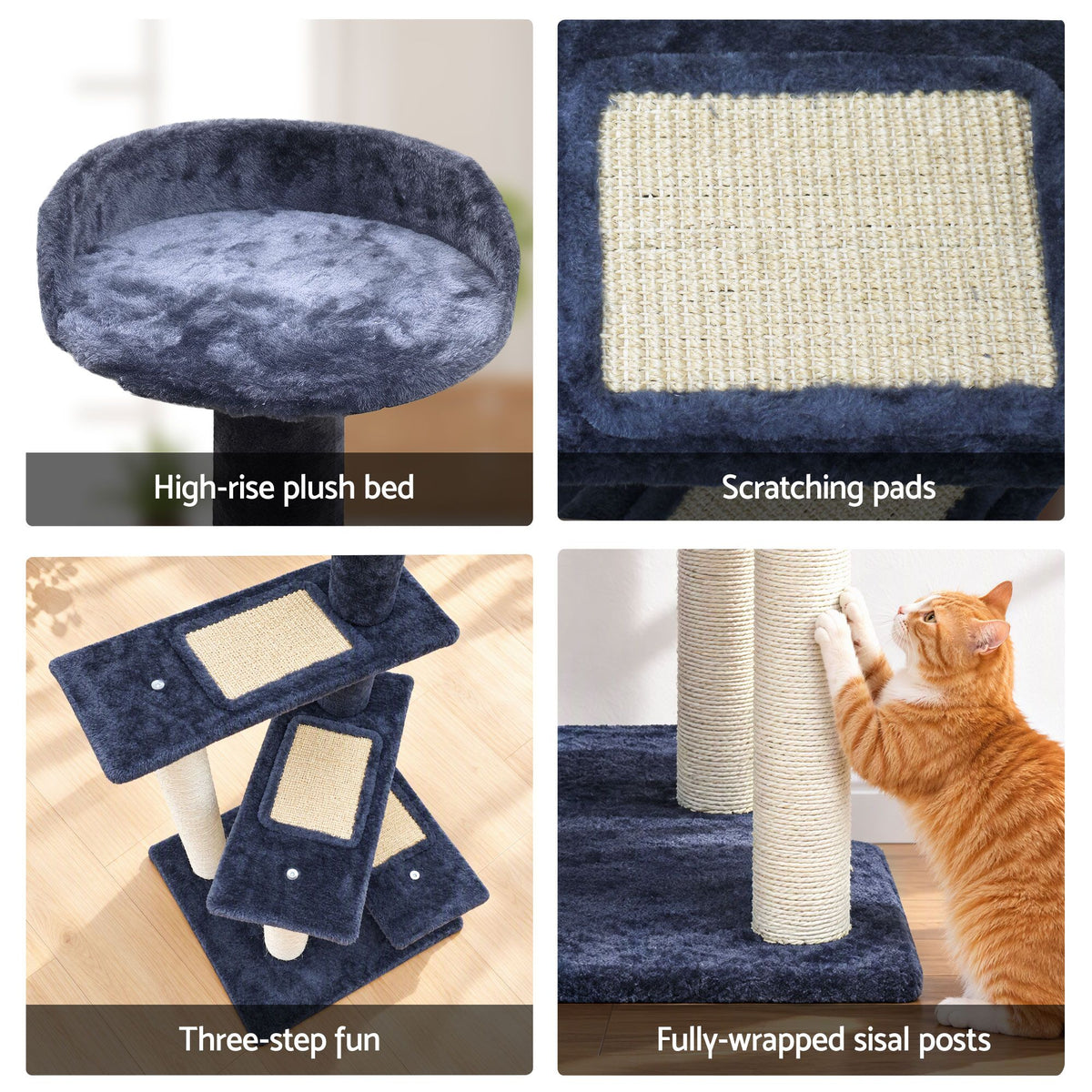 100cm Cat Tree Scratching Post Tower with Plush Bed – Grey