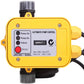 Yellow automatic pump control with brand label on a white background
