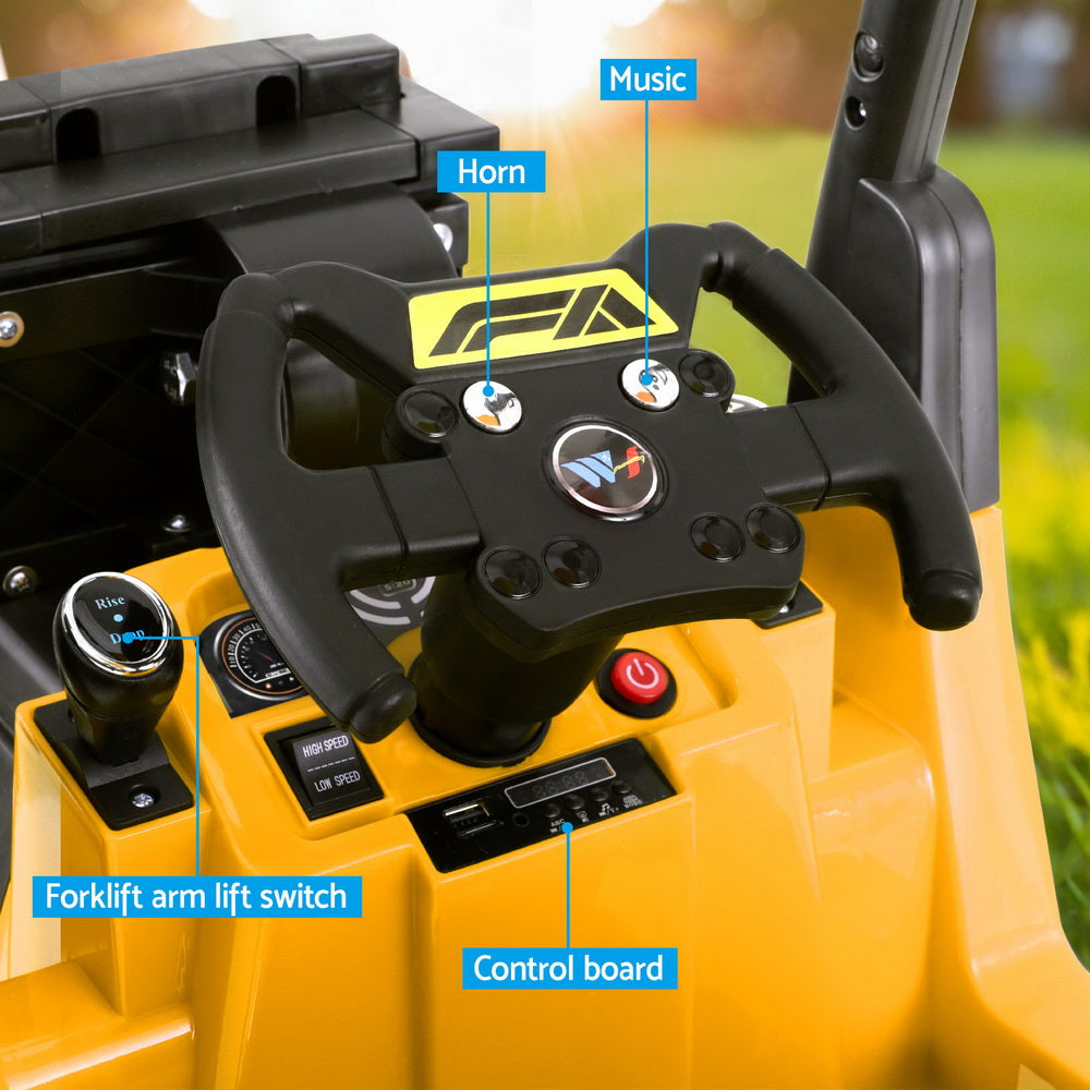Kids Electric Ride On Forklift Loader – 12V Yellow with Remote