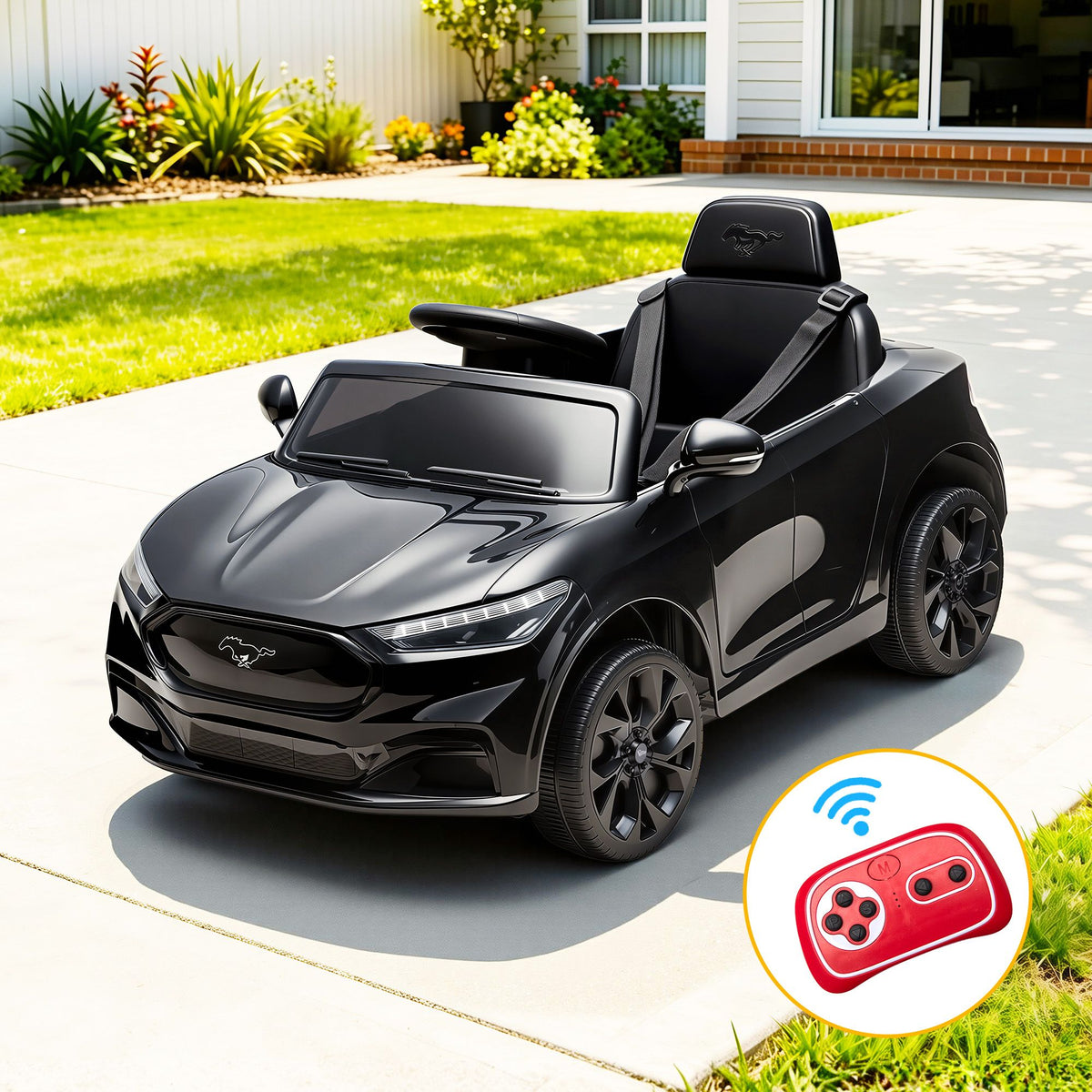 Kids 12V Ride On Sports Car – Ford, Remote Control, Black