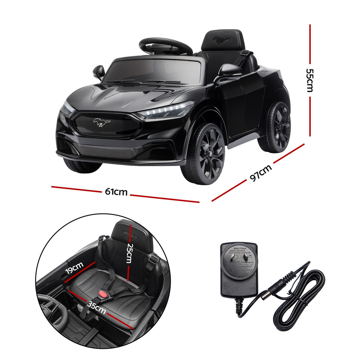 Kids 12V Ride On Sports Car – Ford, Remote Control, Black