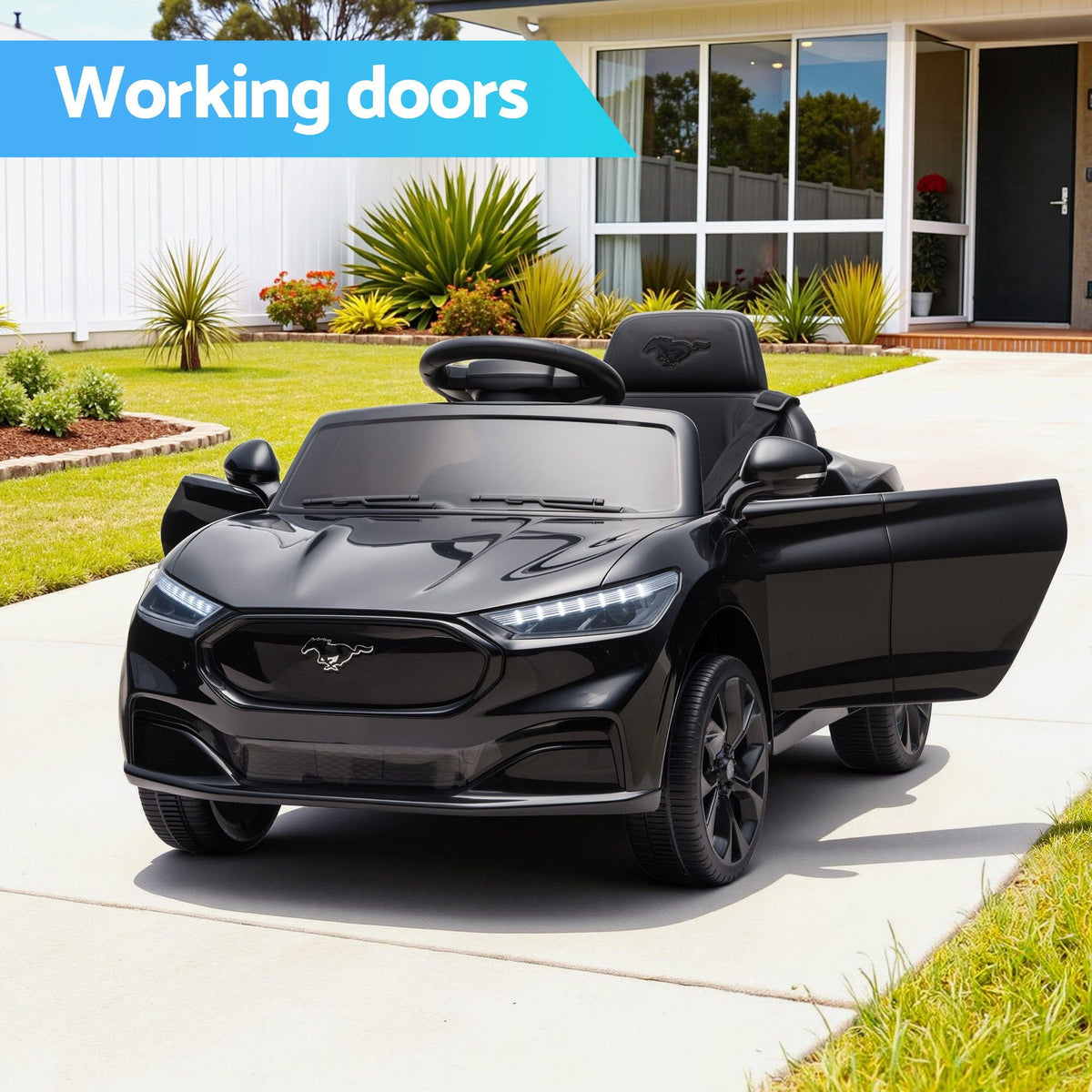 Kids 12V Ride On Sports Car – Ford, Remote Control, Black