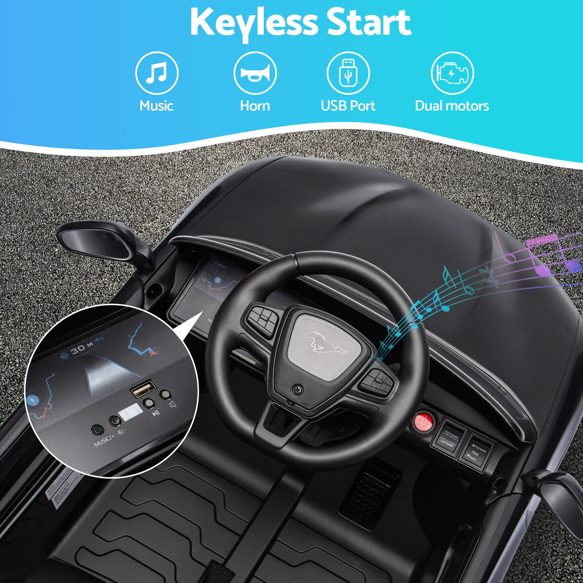 Kids 12V Ride On Sports Car – Ford, Remote Control, Black