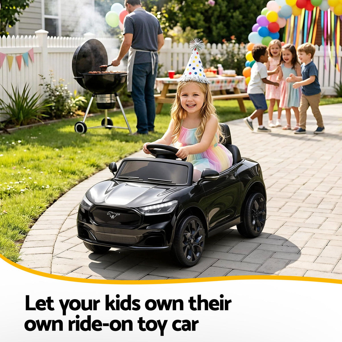 Kids 12V Ride On Sports Car – Ford, Remote Control, Black