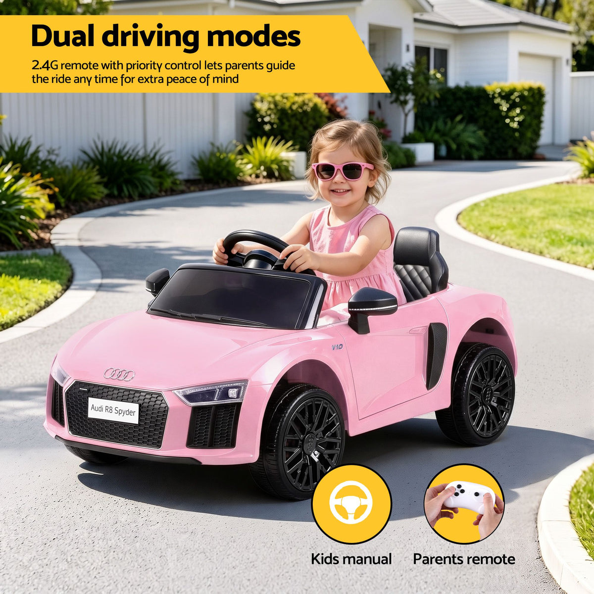 Kids Electric Ride On Car – Audi R8 12V, Pink