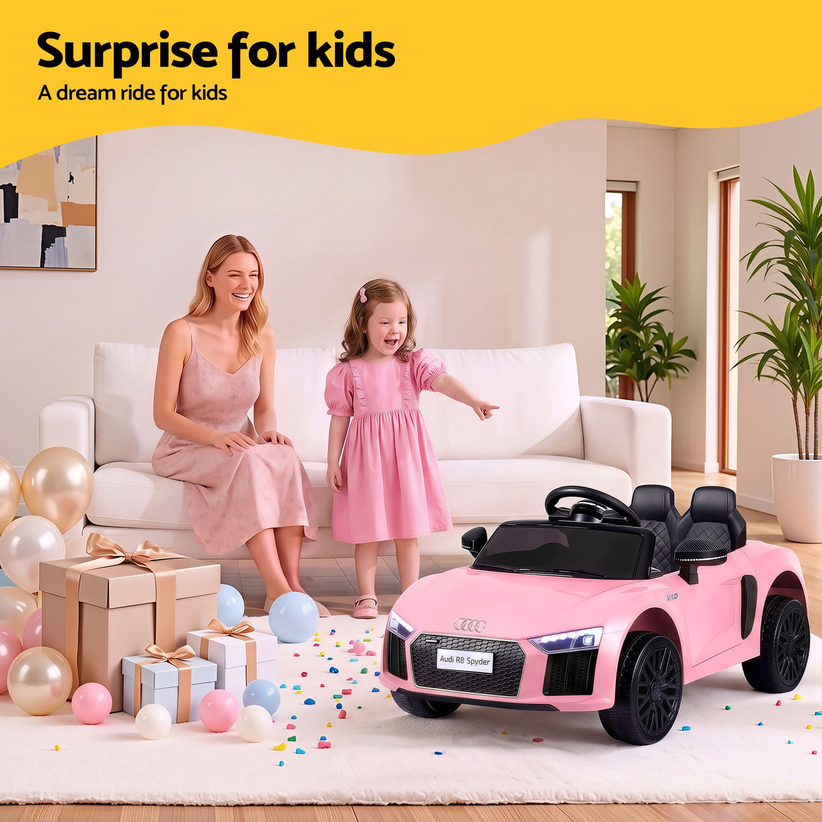 Kids Electric Ride On Car – Audi R8 12V, Pink