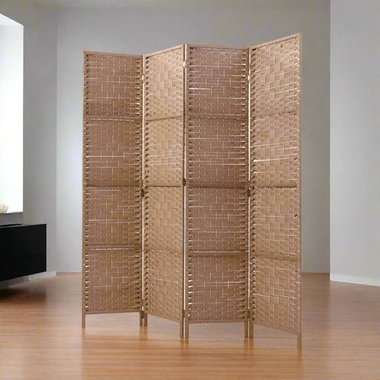 4 Panel Room Divider Screen 163x170cm Woven Natural