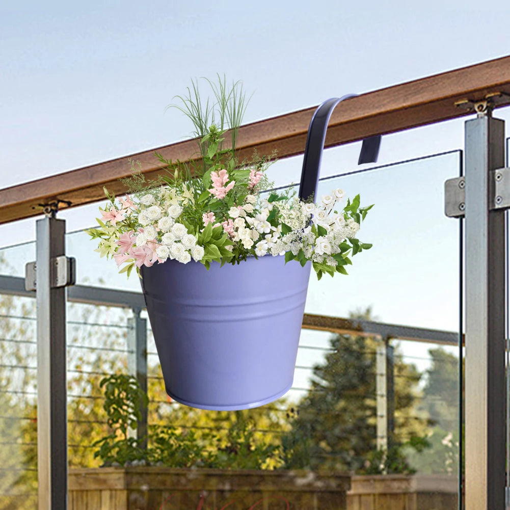 6/10Pcs Hanging Flower Pots Metal Hanging Planters Detachable Hook Iron Flower Bucket with Drainage Hole for Home Garden Decor