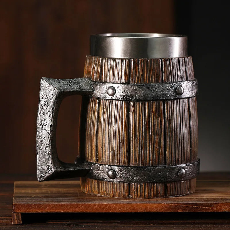 Hot-selling Wooden Barrel Beer mug , Large-capacity  Coffee mug Water bottle ,Handmade Oak with stainless steel