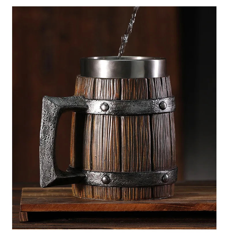 Hot-selling Wooden Barrel Beer mug , Large-capacity  Coffee mug Water bottle ,Handmade Oak with stainless steel