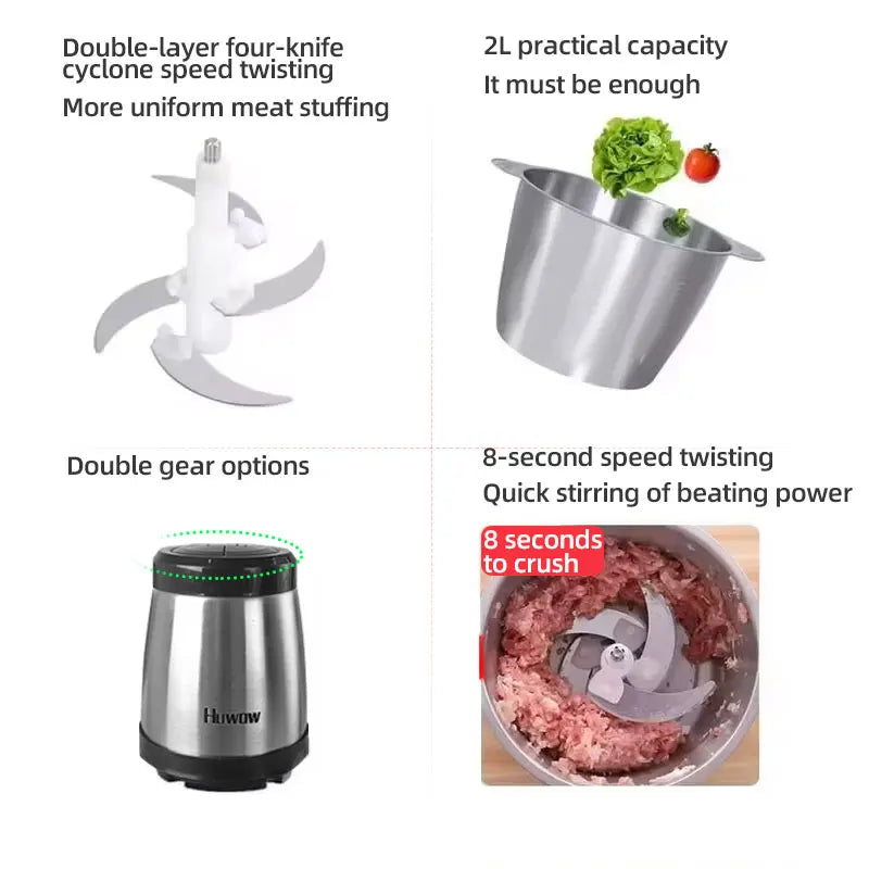 Stainless Steel 2Speeds Electric Chopper Meat Grinder Mincer Food Processor Slicer Vegetable Food Chopper Meat Slicer Machine