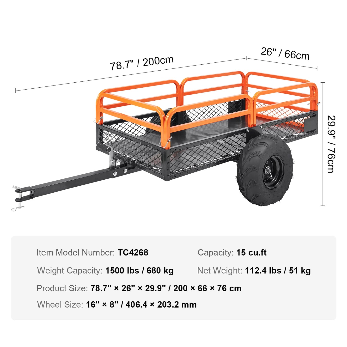 Heavy Duty Steel ATV Dump Trailer Tow Behind Dump Cart Garden Trailer with Removable Sides and Tires for Mowers Tractors