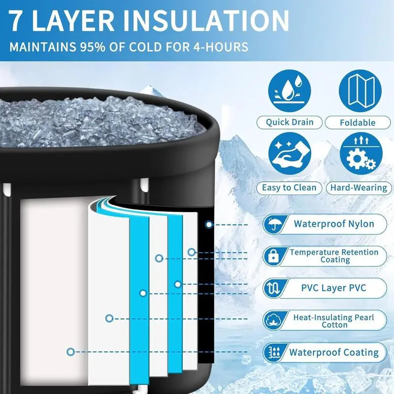 Foldable Ice Bath Tub for Athletes Multiple Layered Portable Outdoor Cold Plunge Tub for Recovery,Cold Plunge for Family