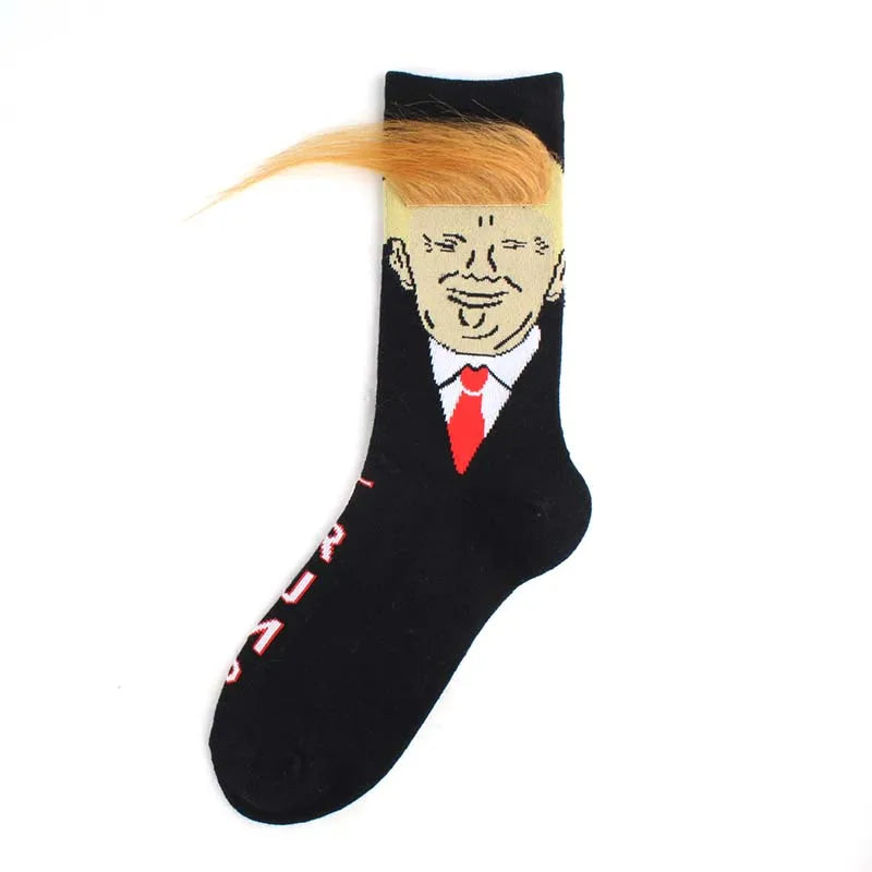 2024 President Donald Trump Spoof Funny Socks Men Women Character Abstract 3D Fake Hair Trump Crew Sokken Homme